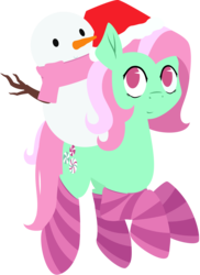 Size: 2650x3641 | Tagged: safe, artist:ilf_, derpibooru exclusive, minty, earth pony, pony, g3, carrot, clothes, female, food, hat, high res, santa hat, scarf, simple background, snowman, socks, solo, striped socks, transparent background