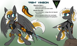 Size: 3000x1800 | Tagged: safe, artist:dangercloseart, oc, oc only, oc:ash vinson, cyborg, pegasus, pony, dog lip, ponified, solo, style emulation, titanfall