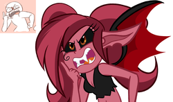 Size: 1024x602 | Tagged: dead source, safe, artist:wubcakeva, oc, oc only, oc:scarlett, succubus, equestria girls, g4, black sclera, expressions, fangs, meme, simple background, solo, white background