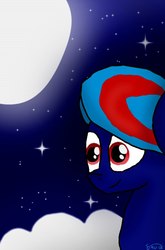 Size: 480x726 | Tagged: artist needed, safe, oc, oc only, oc:hellfire, pony, cloud, moon, night, red eyes, solo