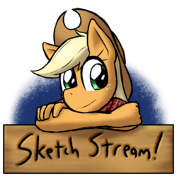 Size: 1024x1024 | Tagged: safe, artist:ketirz, applejack, earth pony, anthro, g4, clothes, female, looking at you, shirt, sign, solo
