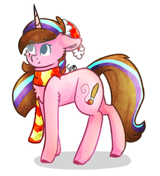Size: 735x805 | Tagged: safe, artist:twinkepaint, oc, oc only, pony, unicorn, clothes, female, hat, mare, santa hat, scarf, simple background, solo, white background