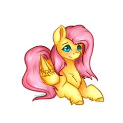 Size: 1024x1024 | Tagged: safe, artist:jazzerix, fluttershy, pony, g4, chest fluff, female, prone, simple background, smiling, solo, transparent background, unshorn fetlocks
