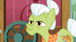 Size: 736x407 | Tagged: safe, edit, edited screencap, screencap, granny smith, earth pony, pony, g4, where the apple lies, 2017, animated, eyes closed, female, frown, gif, glare, image macro, meme, open mouth, smiling, solo, yelling