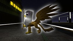 Size: 1280x720 | Tagged: safe, artist:horsesplease, gilda, griffon, g4, 3d, glowing, gmod, night, scimitar, spread wings, sword, weapon