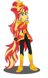 Size: 2840x4587 | Tagged: safe, artist:deannaphantom13, sunset shimmer, equestria girls, g4, my little pony equestria girls: legend of everfree, boots, clothes, crystal guardian, dress, female, hasbro, hasbro studios, high heel boots, high res, ponied up, shoes, simple background, solo, transparent background