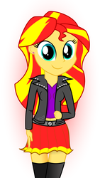 Size: 2814x4996 | Tagged: safe, artist:uliks-uliks, sunset shimmer, equestria girls, g4, belly button, clothes, cute, female, high res, jacket, leather jacket, midriff, skirt, socks, solo, thigh highs, zettai ryouiki