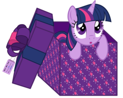 Size: 8000x6406 | Tagged: safe, artist:justisanimation, part of a set, twilight sparkle, pony, g4, :o, absurd resolution, box, cute, female, leaning, looking up, open mouth, pony in a box, present, simple background, solo, transparent background, twiabetes