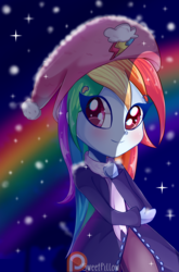 Size: 1600x2421 | Tagged: safe, artist:vixelzf, rainbow dash, equestria girls, g4, blushing, clothes, coat, cute, dashabetes, female, hat, looking at you, rainbow, scarf, smiling, solo, stars, winter outfit