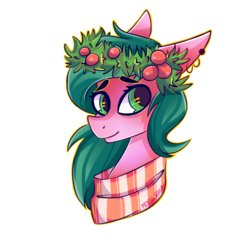 Size: 1000x1000 | Tagged: safe, artist:mentalphase, oc, oc only, oc:penny pencil, earth pony, pony, bust, clothes, female, floral head wreath, flower, mare, portrait, scarf, solo