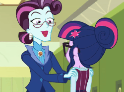 Size: 456x338 | Tagged: safe, edit, edited screencap, screencap, principal abacus cinch, sci-twi, twilight sparkle, equestria girls, friendship games, g4, animated, female, gif, reversed, smiling, when she smiles