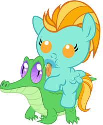 Size: 811x982 | Tagged: safe, artist:red4567, gummy, lightning dust, pony, g4, baby, baby pony, cute, dustabetes, lightning dust riding gummy, pacifier, ponies riding gators, riding