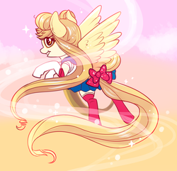 Size: 1455x1402 | Tagged: safe, artist:confetticakez, pegasus, pony, bow, clothes, costume, female, magical girl, mare, ponified, sailor moon (series), solo, tail bow