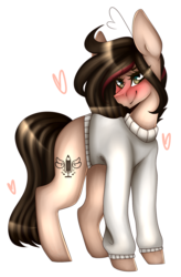 Size: 937x1432 | Tagged: safe, artist:penkiepuu, oc, oc only, earth pony, pony, blushing, clothes, earth pony oc, female, heart, simple background, solo, sweater, transparent background