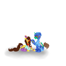 Size: 1024x1024 | Tagged: safe, artist:hersheypup, oc, oc only, oc:frost d. tart, oc:golden lily, alicorn, pegasus, pony, alicorn oc, brother and sister, clothes, clown, clown nose, cosplay, costume, crossover, female, halloween, male, mare, mega man, mega man (series), nightmare night, red nose, stallion