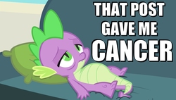 Size: 1266x720 | Tagged: safe, edit, spike, dragon, g4, caption, image macro, male, meme, reaction image, solo