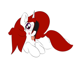 Size: 2000x2000 | Tagged: safe, artist:xwoofyhoundx, oc, oc only, oc:red velvet, pony, unicorn, 2017 community collab, derpibooru community collaboration, acne, chest fluff, freckles, hair over one eye, high res, on side, simple background, solo, tongue out, transparent background