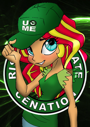 Size: 709x1000 | Tagged: safe, artist:jacobsyndeo, artist:lockhe4rt, color edit, derpibooru exclusive, edit, sunset shimmer, equestria girls, g4, cap, cenation, colored, female, hat, humanized, john cena, solo, wwe, you can't see me