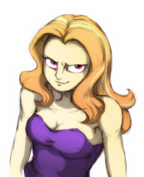 Size: 920x1133 | Tagged: safe, artist:buttersprinkle, adagio dazzle, equestria girls, g4, alternate hairstyle, breasts, busty adagio dazzle, cleavage, clothes, corset, evil eyes, female, looking at you, red eyes, scheming, solo, straight hair