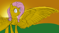 Size: 1920x1080 | Tagged: safe, artist:danatron1, fluttershy, pegasus, pony, g4, female, sketch, solo, sunset, wings, wip