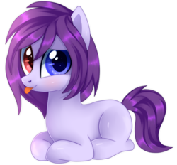 Size: 1024x949 | Tagged: safe, artist:sugguk, oc, oc only, earth pony, pony, blank flank, blushing, colored pupils, cute, female, heterochromia, looking at you, mare, ocbetes, prone, simple background, solo, tongue out, transparent background