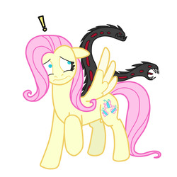 Size: 4024x4024 | Tagged: safe, artist:alcoholication, fluttershy, fanfic:the kindness, g4, absurd resolution, exclamation point, fanfic, fanfic art, looking back, nervous, raised hoof, simple background, the darkness, white background