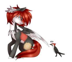 Size: 2380x2054 | Tagged: safe, artist:ohhoneybee, oc, oc only, oc:astris, bird, pegasus, pony, woodpecker, feather, high res, male, simple background, stallion, transparent background