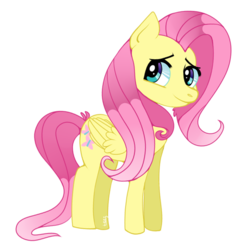 Size: 648x654 | Tagged: safe, artist:discords, artist:havocs, fluttershy, pegasus, pony, g4, cute, cutie mark, female, folded wings, looking sideways, mare, simple background, smiling, solo, transparent background