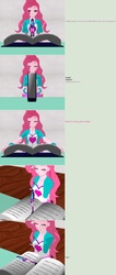 Size: 1432x3392 | Tagged: safe, artist:depthdropper, pinkie pie, twilight sparkle, equestria girls, g4, 3d, book, flattened, micro, mmd, that pony sure does love books