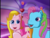 Size: 640x480 | Tagged: safe, screencap, rainbow dash (g3), rarity (g3), earth pony, pony, unicorn, g3, greetings from unicornia, animation error, castle, cute, duo, excited, faic, female, funny, g3 dashabetes, g3 raribetes, giggling, happy, indoors, mare, nightmare fuel, open mouth, open smile, princess rarity, silly, smiling, unicornia, wat