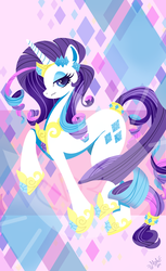 Size: 1174x1920 | Tagged: safe, artist:meastudios, part of a set, rarity, g4, ear piercing, earring, female, jewelry, lineless, looking at you, piercing, rainbow power, regalia, solo, watermark, wingding eyes