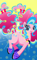 Size: 1173x1920 | Tagged: safe, artist:meastudios, part of a set, pinkie pie, g4, bow, ear piercing, earring, female, hair bow, jewelry, lineless, looking at you, piercing, rainbow power, solo, tail bow, watermark, wingding eyes