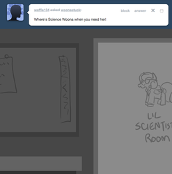 Size: 666x673 | Tagged: safe, artist:egophiliac, moonstuck, bathroom, door, grayscale, monochrome, science woona