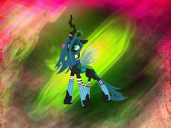 Size: 1600x1199 | Tagged: safe, artist:riofluttershy, artist:theshadowstone, queen chrysalis, changeling, changeling queen, g4, abstract background, clothes, female, gothic, ponymania, solo, wallpaper