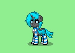 Size: 2048x1454 | Tagged: safe, oc, oc only, oc:abby, oc:abbypone, changeling, pony, pony town, changeling oc, clothes, fusion, scarf, simple background, socks, solo, striped socks