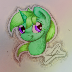 Size: 2048x2048 | Tagged: safe, artist:cleoziep, oc, oc only, oc:lime dream, pony, unicorn, bust, female, high res, mare, portrait, solo, traditional art