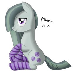 Size: 1800x1800 | Tagged: safe, artist:cloudy95, marble pie, g4, clothes, female, simple background, sitting, socks, solo, striped socks, transparent background