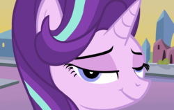 Size: 953x605 | Tagged: safe, artist:duop-qoub, starlight glimmer, g4, bust, derp, faic, female, lidded eyes, looking at you, portrait, smiling, solo