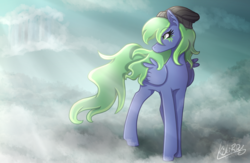Size: 2600x1700 | Tagged: safe, artist:monnarcha, oc, oc only, pegasus, pony, cloud, crepuscular rays, female, mare, solo