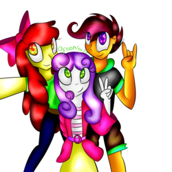 Size: 5599x5599 | Tagged: safe, artist:greenfox27, apple bloom, scootaloo, sweetie belle, equestria girls, g4, cutie mark crusaders