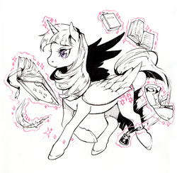 Size: 871x850 | Tagged: safe, artist:kutty-sark, twilight sparkle, alicorn, pony, g4, book, female, inkwell, pen, scroll, solo, twilight sparkle (alicorn)