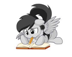 Size: 1722x1368 | Tagged: safe, artist:pridark, oc, oc only, pony, book, clothes, cute, jacket, male, pencil, simple background, small, solo, stallion, transparent background, writer, writing