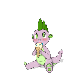 Size: 1200x1200 | Tagged: safe, artist:cold-blooded-twilight, spike, dragon, g4, blushing, cute, explicit source, food, ice cream, male, simple background, sitting, solo, spikabetes, white background