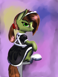 Size: 3000x4000 | Tagged: safe, artist:drafthoof, oc, oc only, oc:oil drop, pony, clothes, maid, socks, solo