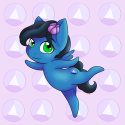 Size: 895x895 | Tagged: artist needed, source needed, safe, oc, oc only, oc:sapphire nebula, pegasus, pony, chibi, cute, flower, flower in hair, green eyes, solo, standing, standing on one leg