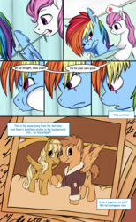 Size: 1889x3070 | Tagged: safe, artist:vistamage, rainbow dash, oc, oc:featherwind, oc:redcross, comic:decadence, g4, amputee, bomber jacket, comic, hospital, mouth hold, photo, scar, sepia, spread wings