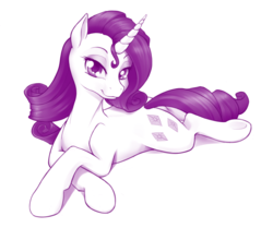 Size: 1000x836 | Tagged: safe, artist:dstears, rarity, pony, g4, female, looking at you, monochrome, prone, simple background, smiling, solo, white background