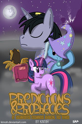 Size: 1233x1849 | Tagged: safe, artist:kinrah, trixie, twilight sparkle, oc, pony, unicorn, g4, fanfic, fanfic art, fanfic cover, female, mare, mare in the moon, moon