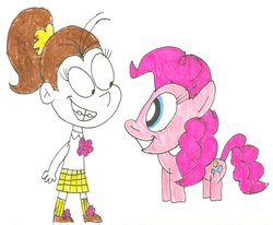 Size: 985x811 | Tagged: safe, artist:sithvampiremaster27, pinkie pie, g4, crossover, luan loud, sketch, the loud house, traditional art