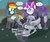 Size: 2400x2025 | Tagged: safe, artist:blackbewhite2k7, rainbow dash, rarity, g4, batman, batmare, batpod, catwoman, crossover, dialogue, female, high res, lesbian, motorcycle, ship:raridash, shipping, snow, speech bubble, the dark knight rises